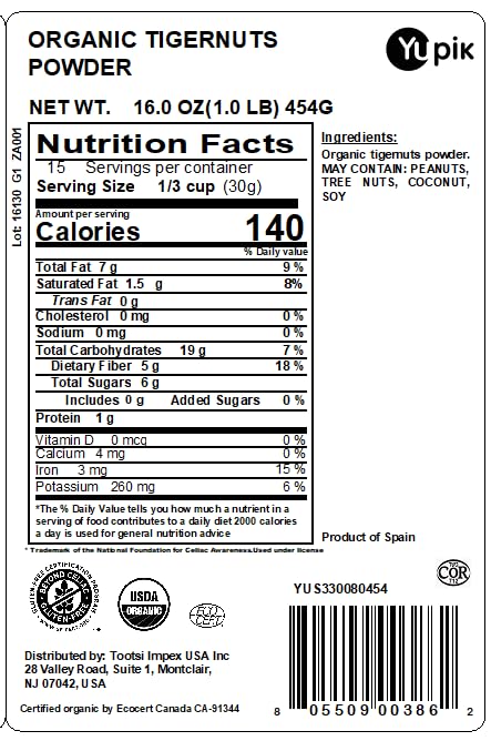 1 lb (16 oz), Yupik Organic Ground Tigernuts Powder USDA Certified, Gluten-Free, Raw, Vegan, Kosher, Non-GMO, Nutty