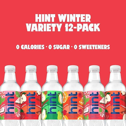Pack 16 Oz (Pack 24) Hint Fruit-Infused Bottled Water, Seasonal Variety Bundle - Sugar Free Flavored Water with Zero
