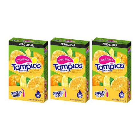 SINGLES TO GO! Tampico Drink Mix Packets, Citrus Punch, Zero Sugar, Low