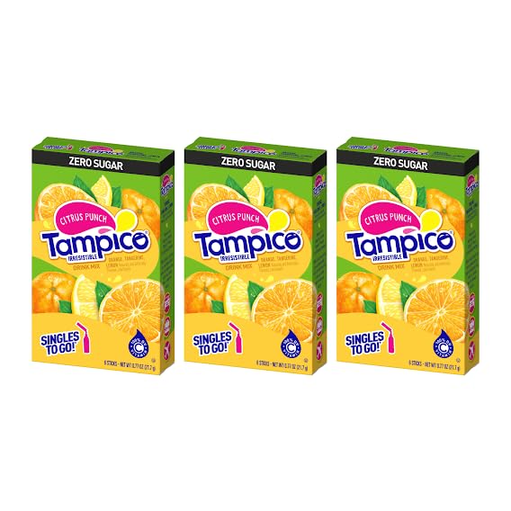 SINGLES TO GO! Tampico Drink Mix Packets, Citrus Punch, Zero Sugar, Low