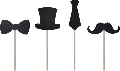 Cupcake Toppers Mini Black Bowtie Mustache Hat Neckcloth - 24PCS Birthday Celebration Decorations