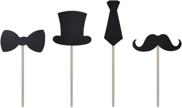 Cupcake Toppers Mini Black Bowtie Mustache Hat Neckcloth - 24PCS Birthday Celebration Decorations