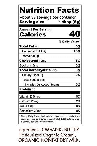 Organic Grassfed Real Butter Powder, Keto NON GMO, rBST Hormone Free, 8oz, Great in Keto Coffee, Unsalted
