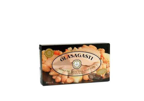 OLASAGASTI Tinned Tuna Fish Fillets a la Toscana, with White Beans. Ready-to-Eat Meal.