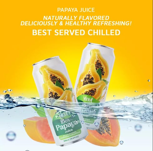 100% 500ml (16.9 Oz), Pack 2 Vinut Pure Papaya Juice, No Sugar Added, Never From Concentrate, Fl