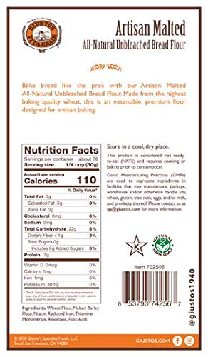 5lb Giusto's Vita-Grain All-Natural Artisan Malted Unbleached Bread Flour, Bag