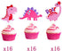 48pcs Pink Dinosaur Cupcake Toppers - Baby Shower Birthday Decorations for Girl Dinosaur Party Supplies Dinosaur Cake