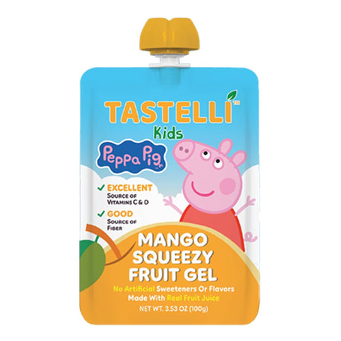 10 Count Tastelli Peppa Pig Kids Squeezy Fruit Gel Mango Flavor No Artificial Sweeteners or Flavors, Made with Real