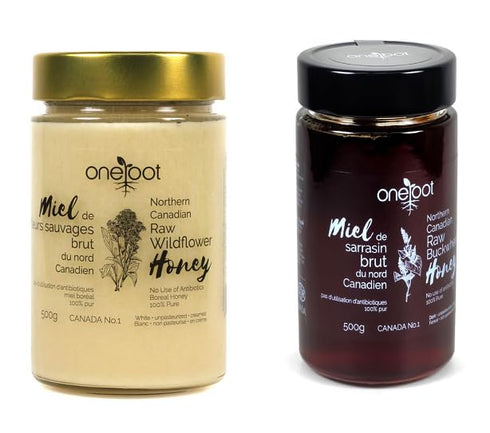 OneRoot Raw Honey Bundle 500g Buckwheat & 1.1 lbs Canadian Wildflower Honey