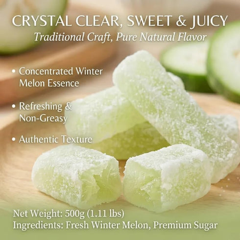 LWWTYKSPL 1.11lb Dried Winter Melon Snack, Sweet Chewy Dehydrated Fruit for Tea, Rock Sugar Candied White Gourd Strips
