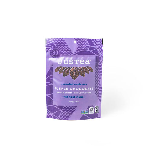 JusTea PURPLE CHOCOLATE | Loose Leaf Purple Tea | 40+ Cups (3.5oz) | Very Low Caffeine | Fair Trade