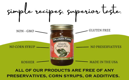 16oz (Pack 6) Dillman Farm All Natural Jalapeno Jelly - Gluten-Free, Non-GMO, Vegan, Kosher, Eco-Friendly, Preservative