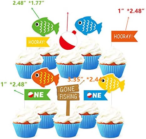 TUKIMA 21 PCS Pastel Blue Fishing Cake Toppers for Birthday & Baby Shower Parties