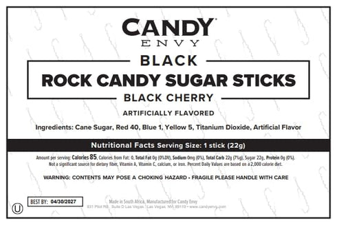 24 Black Rock Candy Sugar Sticks - Black Cherry Flavored - Individually Wrapped Candy Party Favors