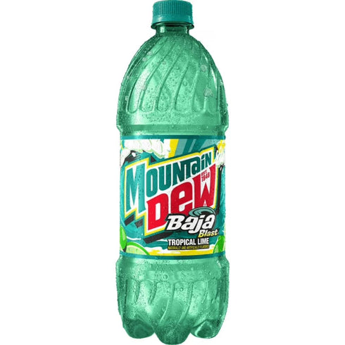 Mountain Dew Baja Blast Flavored Soda Drink, Tropical Lime, 1 Liter Bottle