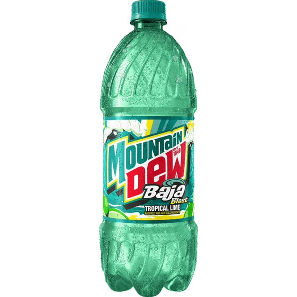 Mountain Dew Baja Blast Flavored Soda Drink, Tropical Lime, 1 Liter Bottle