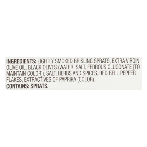 4.23 oz 13g Brunswick Wild Caught Gourmet Brisling Sardines in Extra Virgin Olive Oil, Mediterranean Style with Black