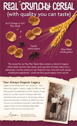 14 20g Omega-3 (Pack 4) Nature's Path Organic Flax Plus Raisin Bran Cereal, Ounce, Non-GMO, Whole Grains, with Rich
