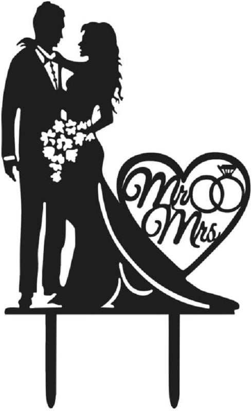 Mr And Mrs Wedding Cake Topper, Heart Love Black Acrylic for Engagement Bridal Shower
