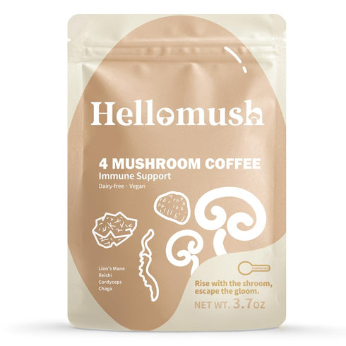 Hellomush Organic Instant Mushroom Coffee with Lions Mane, Reishi, Chaga and Cordyceps