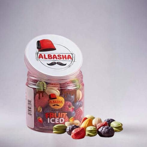 Albasha 200g Chocolate Fruit Iced Candy, Pistachio and Strawberry Flavored, Sweet Fruit Blend