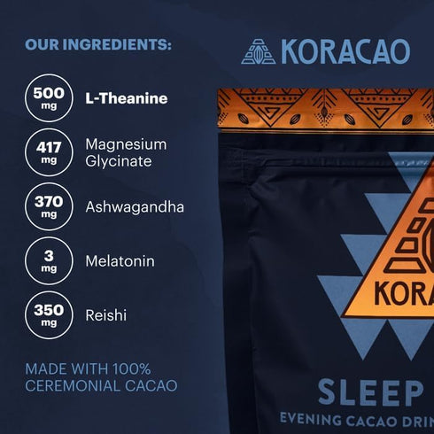 300g (30 KORACAO Sleep Elixir Cacao Blend Ceremonial-Grade Cocoa Drink with Magnesium, L-Theanine, Reishi, Melatonin