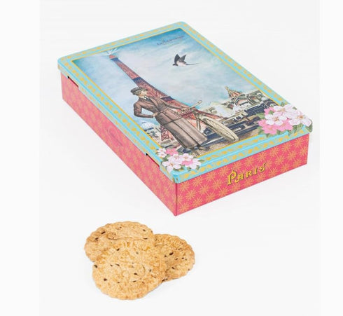 Metr 150g (5.29 oz) La Sablsienne, Louison Paris Petit Tin of Pure French Butter Cookies with Chocolate Chips