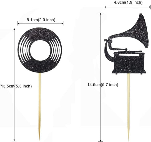 Morndew 24 PCS Vinyl Record Phonograph Cupcake Toppers for Nostalgic Dancing Ball Music Theme Party Decorations