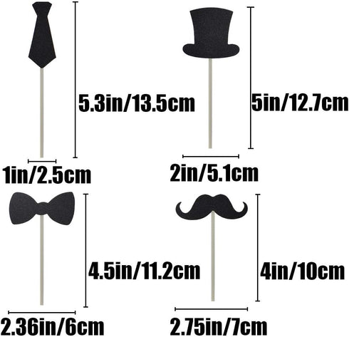 Cupcake Toppers Mini Black Bowtie Mustache Hat Neckcloth - 24PCS Birthday Celebration Decorations
