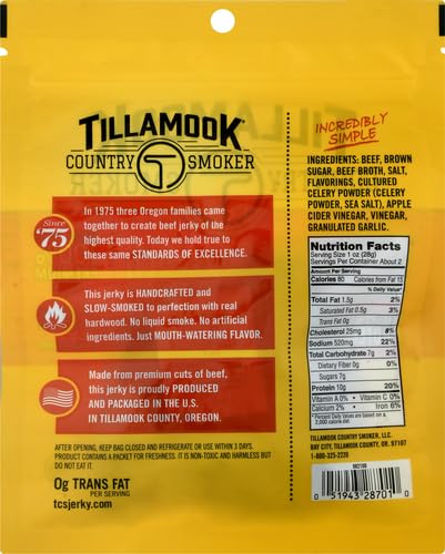 Tillamook Country Smoker Real Hardwood Smoked Beef Jerky, Old Fashioned, 2.5 Ounce