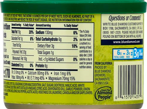 Blue Diamond Almonds Spicy Dill Pickle Flavored Snack Nuts, 6 Oz Resealable Can (Pack of 1)