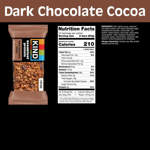 8g 36 Count KIND Breakfast Protein Dark Chocolate Cocoa, Protein, Gluten Free