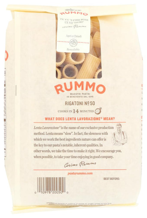 Rummo N.50 16 (Pack 12) Rigatoni Pasta - Rigatoni Noodles, Italian Tube, Bronze Cut, Durum Wheat - Ounce