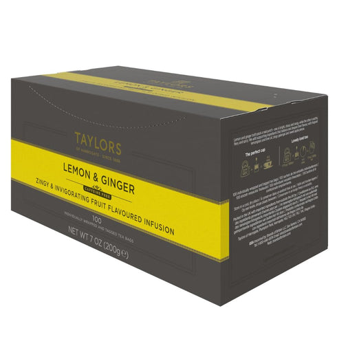 100 Count (Pack 1), 100 Taylors of Harrogate Lemon & Ginger, Herbal Tea, Individually Wrapped Bags, of Cleansing