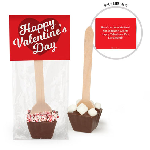 12ct (12 Pack) Personalized Valentine's Day Favors Hot Chocolate Spoons Gourmet Milk Chocolate Favors - Script Heart