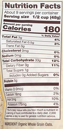 16 Bob's Red Mill Organic Oats Rolled Regular, Ounce