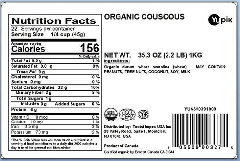 2.2 lb (Pack 2) Yupik Organic Couscous, Non-GMO & Vegan