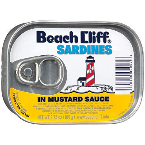 3.75 (Pack 12) BEACH CLIFF Sardines In Mustard Sauce, Wild Caught, High Protein Food, Keto Food and Snacks, Gluten Free