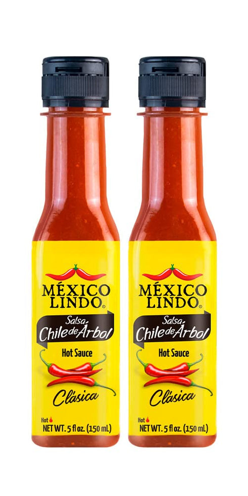 Mexico Lindo Chile de Arbol Hot Sauce, 5 Fl Oz Bottles - Pack of 2, 12,190 Scoville Level