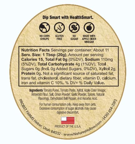 8oz Nature's Hollow HealthSmart Sugar Free Ketchup: No Sugar Added, Low Calorie, Keto, Gluten Free, Low Sodium