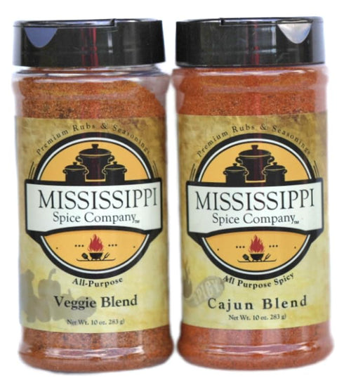Mississippi Spice Company Premium Rubs & Seasonings, Veggie and Cajun Blends, All-Purpose, 10 oz (2-
