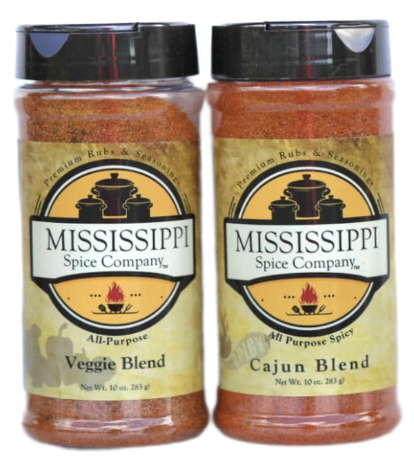 Mississippi Spice Company Premium Rubs & Seasonings, Veggie and Cajun Blends, All-Purpose, 10 oz (2-