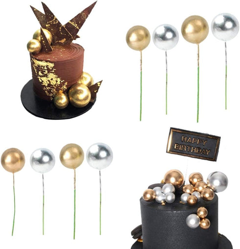 16pcs Ball Shaped Cake Topper Set, Pearl Ball DIY Cake Insert Topper for Party Birthday Baby Shower