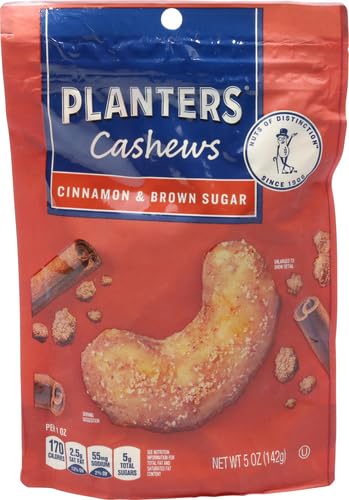 Pack Pack, 5 Oz PLANTERS Cashews Cinnamon & Brown Sugar - Trail Mix Snack - Snacks with Cinnamon & Brown Sugar, Snack