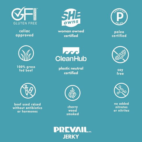 Pack Pack (5) 8 PREVAIL Beef & Turkey Jerky Variety - Low Sodium and Gluten-free! I Original Beef, Spicy, Umami