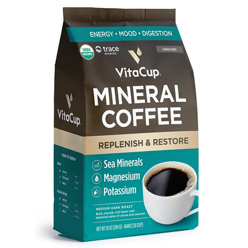 VitaCup Mineral Coffee, Hydrate & Restore with Sea Minerals, Electrolytes, Organic Medium Dark Roast, 10oz
