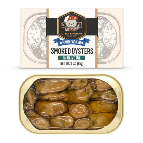 Otter Kingdom Premium Smoked Oysters in Pure Olive Oil, 3-Ounce Cans (Pack