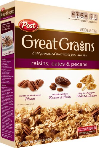 Great Grains Post Selects Raisin, Date & Pecan Cereal, 16-Ounce Box (Pack of 7)