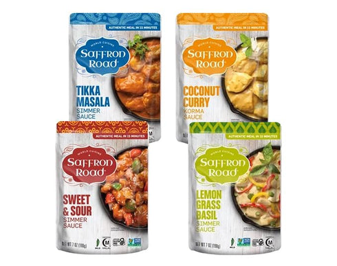Saffron Road Simmer Sauce Variety Pack | Tikka Masala, Lemongrass Basil, Coconut