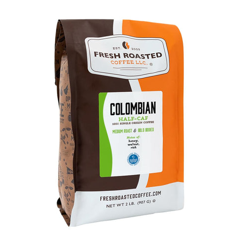 Fresh Roasted Coffee, Colombian Water Half-Caf, 2 lb (32 oz), Medium Roast,